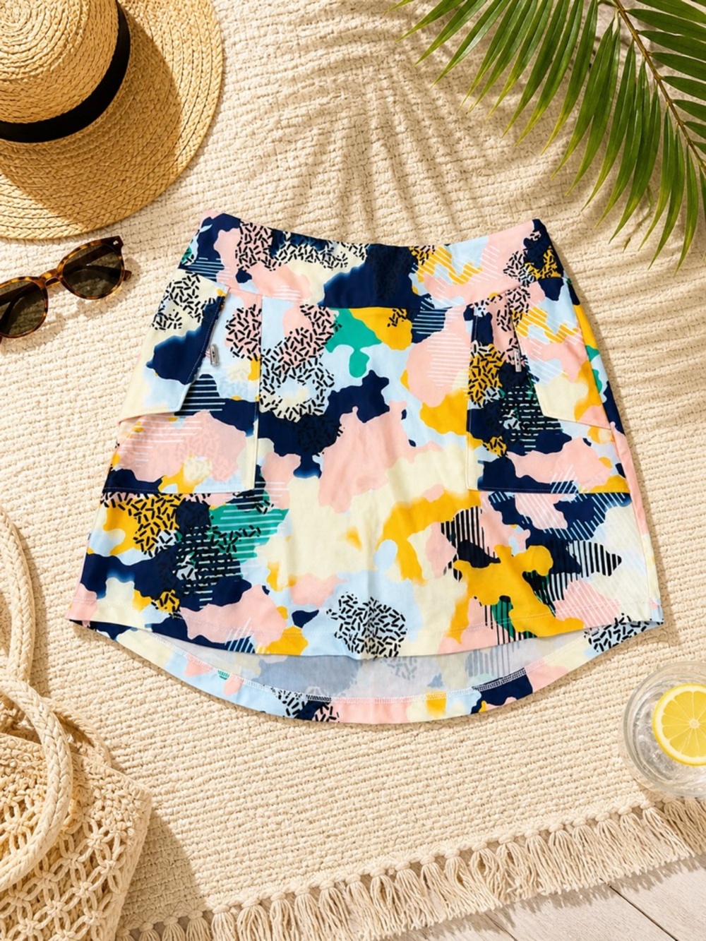 Swingdish Abstract Print Golf Skort | Pink Yellow Blue Athletic Skirt | Women’s